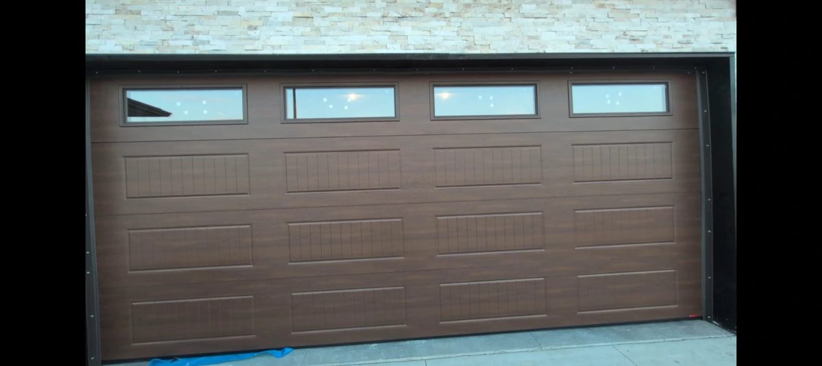 Walnut wood-look insulated garage door