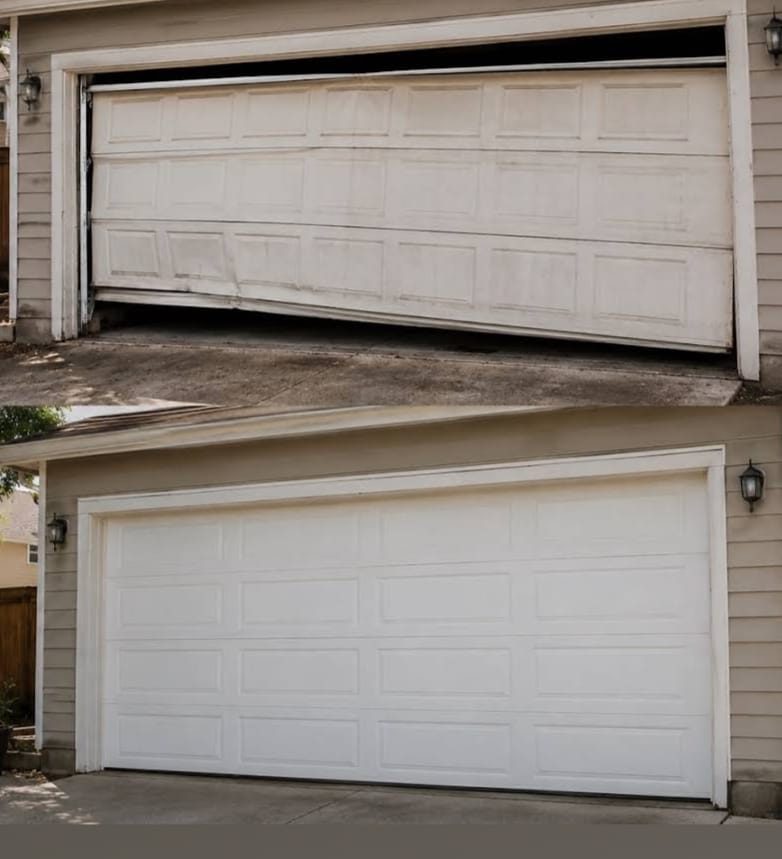 Off-track door after a vehicle bump — before and after